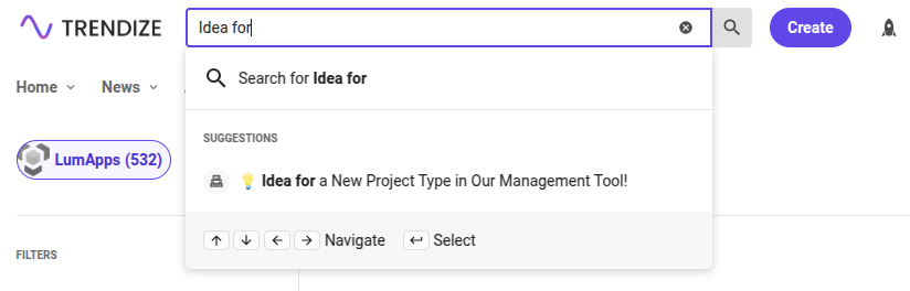 Quick search opened with icons replaced by the typewriter icon