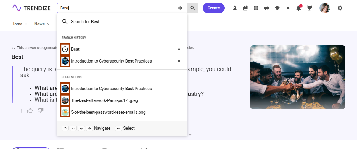 Quick search result icons