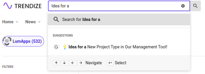 Quick search opened with icons replaced by a custom svg