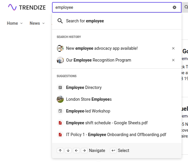Quick search opened with icons replaced by a custom svg