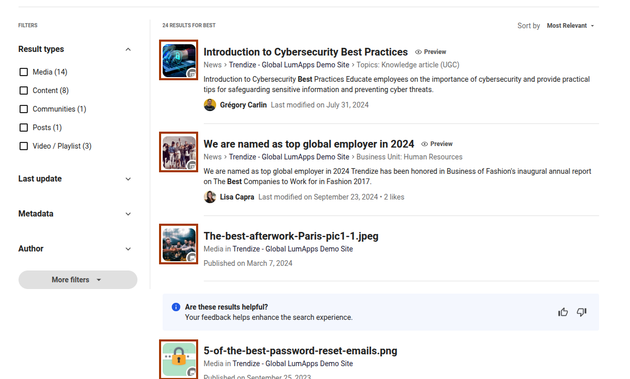 Search results icons