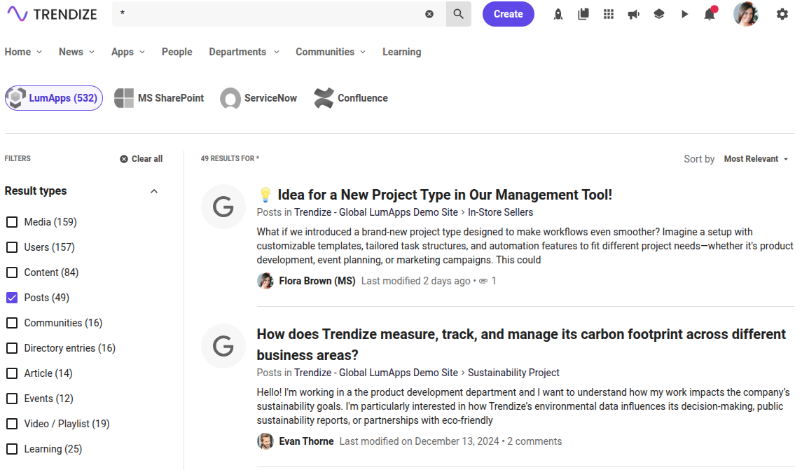 Search result page with icons replaced by a custom svg